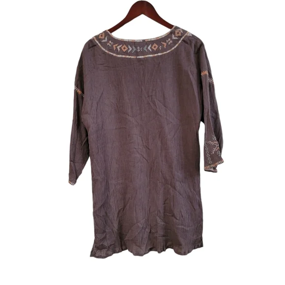 Garnet Hill Gray Boho Embroidered Tunic Top Size 14 Large  Peasant Top - Picture 3 of 6